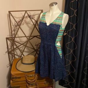 NWT Rachel Roy Baja cut out blue and green striped dress.